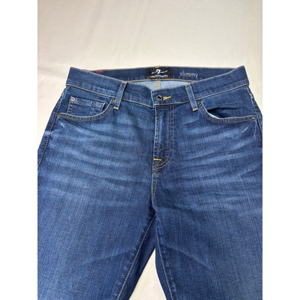 7 For All Mankind Slimmy Luxe Performance Mens Dark Wash Slim Fit Jeans  30X34 - Picture 2 of 14